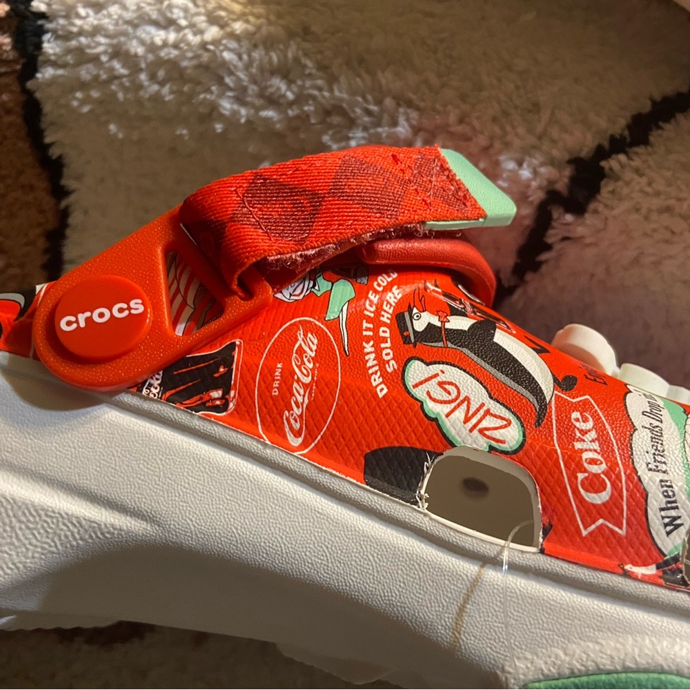 Brand new Coca-Cola Red and Green Patterned crocs